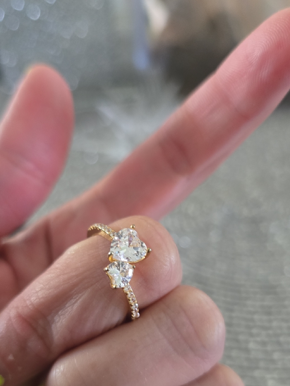 Gold Heart-Cut Cubic Zirconia Bypass Ring - Elegant Women’s Jewelry